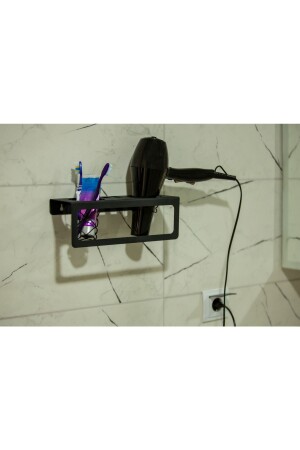 Matte Black Metal Hair Dryer Hanger - Hair Dryer Hanger And Towel Hanger - Risingmaber