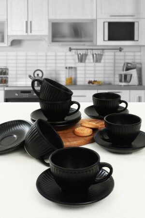 Matte Black Myra Tea Set 12 Pieces for 6 People - Keramika