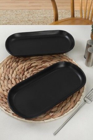 Matte Black Noyan Boat Plate 26 Cm 2 Pieces - Keramika