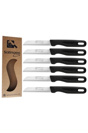 Matte Black Serrated Fruit Knives 6 Pieces - Solingen