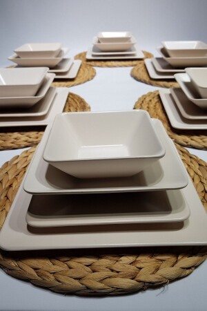 Matte Cream Square 24 Piece Dinner Set for 6 People ymk06 - GULHANILE