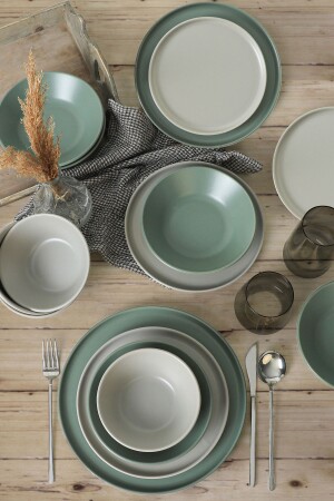Matte Gray - Matte Green Nordic Dinner Set for 6 Persons 24 Pieces TY039124FX90A000000MAET000 - Keramika