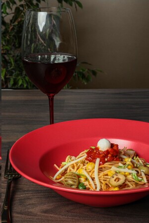 Matte Red Delta Pasta Plate 26 Cm - Keramika