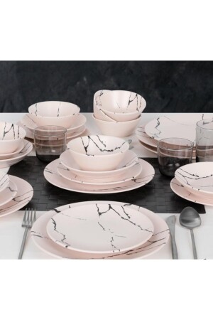 Matte White Marble Patterned Dinner Set 24 Pieces for 6 Persons KRM89 - Keramika