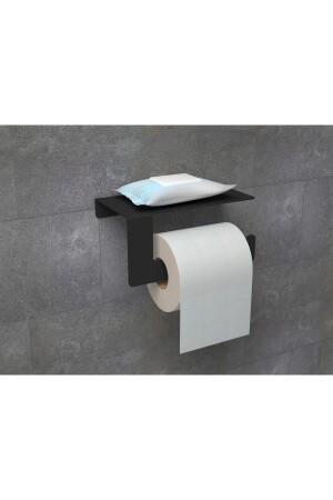 Mattschwarzer Toilettenpapierhalter aus Metall mit Telefonablage - Kraker