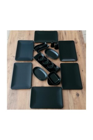 Mattschwarzes quadratisches Siera Keramika-Set Frühstück 18-teilig für 6 Personen dmt2020018 - Demet Çeyiz