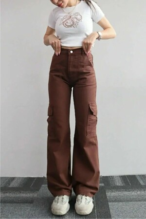 Maura Brown Super High Waist Damen-Cargojeans aus Lycra-Modell ohne Gesäßtasche - Trn Jns