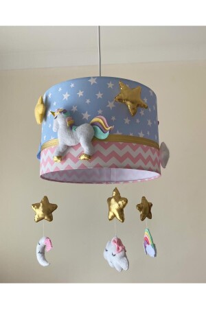Mavi Minik Yıldızlı Pembe Zikzak Unicorn Model Kız-erkek Bebek- Çocuk Odası Tasarım Avize Uni1 - Leobabyroom