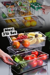 Maxi Tall Clear Buzdolabı & Dolap Içi Düzenleyici Organizer 3 Adet NDY-EP-612-1 - Nandy Home