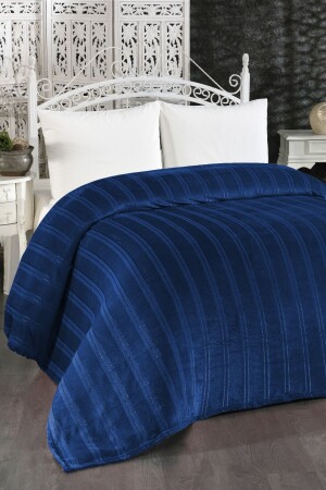 Mayer Supersoft Soft Double Blanket 180x230 Cm Navy Blue Q-YAT-91518 - Evlen Home Collection