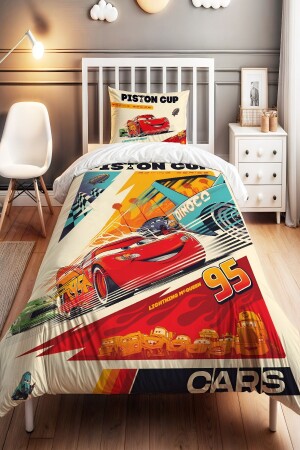Mcquenn Piston Cup gemustertes Einzelbettbezug-Set für Babys und Kinder - Evpanya