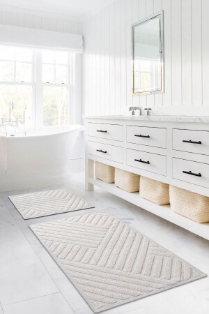 Medea Cream 2-Piece Cotton Bath Mat Set 60x100 60x50 8594 - Koza Home