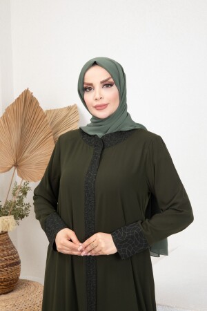 Medina-Seiden-Abaya mit Khaki-Muster - Tuğralı