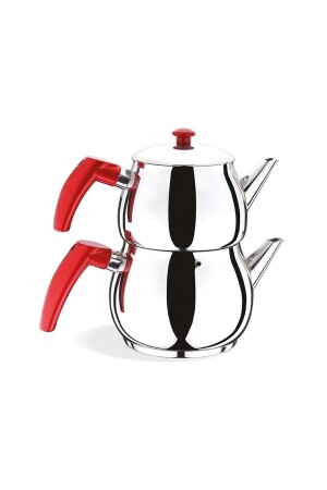 Medium Size Colored Handle Steel Set - red Self Strainer teapot bagalirt medium - Doğuş