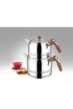Medium Size Teapot Set with Rain Wooden Color Handle khrmnlryğmrorta - Kahramanlar