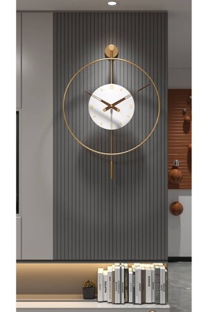 Medium Size - Timelles White Gold Solo - Modern Decorative Pendulum Metal Wall Clock - Metaquartz Aksesuar