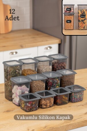 Mega Food Storage Container Set of 12 Vacuumed Silicone Lids - 4x(0). 65 Lt - 1. 3 Lt - HMNV-12ANTRASIT-AK768 - HOMENIVA