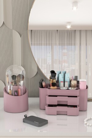 Mega Makeup Cosmetics and Brush Holder Organizer Set of 2 Dried Rose 2-Piece SIERRA DELUXE DRIED ROSE - DOVİ HOME
