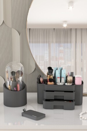 Mega Makeup Cosmetics and Brush Holder Organizer Set of 2 SIERRA DELUXE ANTHRACITE - DOVİ HOME