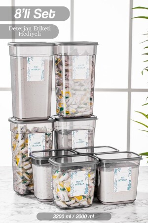 Mega Set of 8 Elina Rectangular Detergent Storage Container Tablet Detergent Storage Box 4x(3,2 LT-2 LT) MCH-847 - Meleni Home