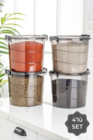 Mega Size 4-Piece Round Flour and Legumes Container 7 Liters - Detergent Storage Box Container with Handle Anthracite - Vienev