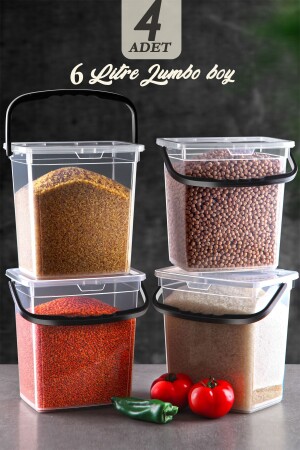 Mega Size 4-Piece Square Flour and Legumes Container 6 Liters - Detergent Storage Box Container with Handle Transparent TYC00615117035 - Vienev