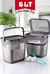 Mega Size 6 Lt Mehl, Hülsenfrüchte, Waschmittel Vorratsbehälter mit Griff 2 Stück Transparent-Anthrazit NDY-AK 493 - Nandy Home