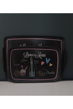 Melamin Love Menu Gemustertes 2-teiliges rechteckiges rutschfestes Tablett 34-41 cm NORA 2019LVMSET2 - Tantitoni