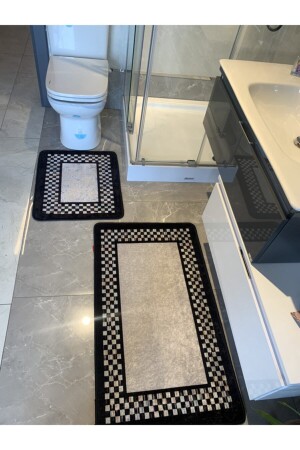 Melany Checkered 2-Piece Latex Base Bath Mat Set (60X50 - 60X100) - Brillant