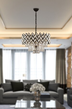 Melina Round Black Crystal, Stone Modern Design Crystal Living Room Chandelier 3854-06-BL - Apliqa
