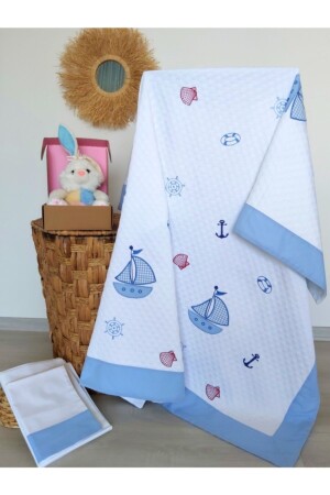 Mellow Baby Store Cotton Blue Sail Patterned Thick Piping Baby Pique Set YEM201 - mellowbabystore