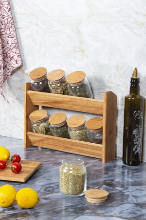 Melodi Gewürzset, 8-teiliges Gewürzset mit Holzständer und Vakuumdeckel KWM0008 - KukiWood