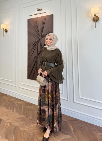 Melotti Patterned Skirt Set - Coffee - Duendeca