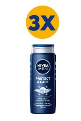 MEN Erkek Duş Jeli Protect&care 500 ml,3X, Vücut,Yüz ve Saç, Nemlendirici&Aloe Vera SET.NVE.381 - NIVEA