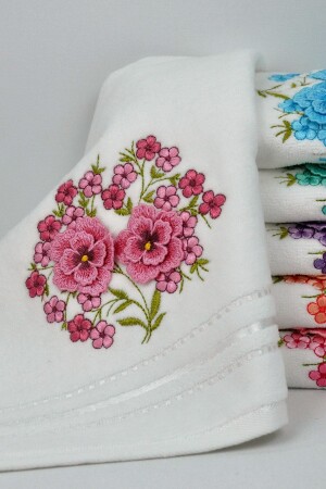 Violette 6-teilige Mitgiftbox aus mehrfarbigem 3D-Samt als Geschenk 50 x 90 1360 Gramm 6 Hand-/Gesichtstücher 200 - Şelale