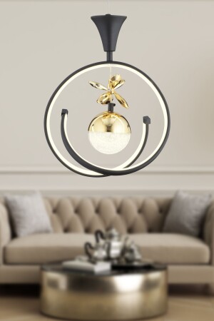 Mengü Tekli Siyah Gold 3 Renkli 30 Watt Ledli Modern Oturma Odası, Koridor, Salon Led Avize 4001-01-BL-GL - Apliqa