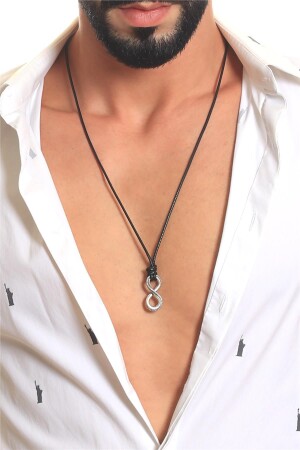 Men's Antique Silver Plated Black Rope Necklace with Infinity Charm - Labalaba