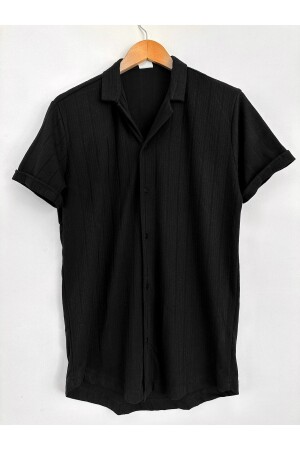 Men's Black Patterned Cotton Summer Short Sleeve Shirt - Hawkking