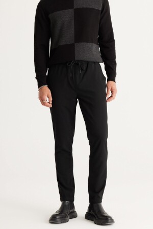 Men's Black Slim Fit Comfortable Cut Waist Tied Side Pocket Jogger Pants - Ac&Co / Altınyıldız Classics
