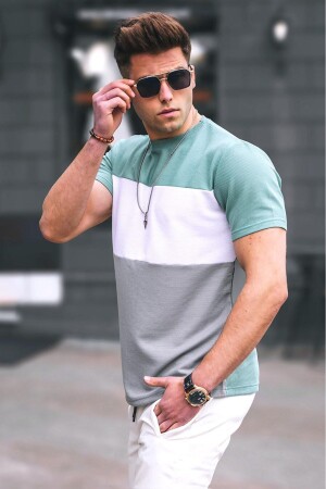 Men's Color Blocked Mint Green T-Shirt - Madmext