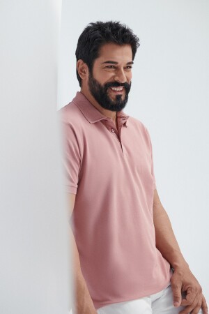 Men's Dusty Rose 100% Cotton Roll-Up Collar Slim Fit Narrow Cut Polo Neck Short Sleeve T-Shirt - Altınyıldız Classics