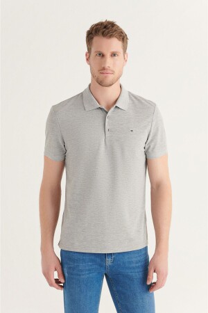 Men's Gray 100% Cotton Cool Regular Fit Polo Neck T-shirt E001004 - Avva