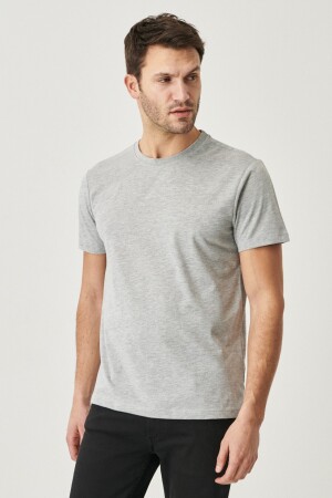 Men's Gray Melange Cotton Slim Fit Narrow Cut Crew Neck T-Shirt - Ac&Co / Altınyıldız Classics