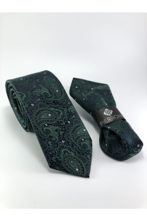 Men's Green Shawl Pattern Handkerchief Tie P0077 - PİERRONİ