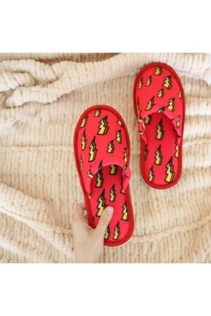 Men's Red Lightning Patterned Dowry Bundle House Slippers - Chochili