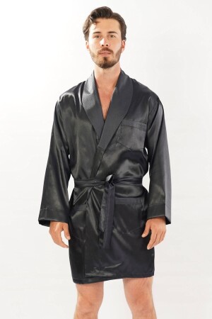 Men's Satin Dressing Gown Navy Blue - C City