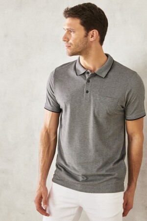 Men's Shrink-Resistant Cotton Fabric Regular Fit Comfortable Cut Black Polo Collar T-Shirt with Pockets - Ac&Co / Altınyıldız Classics