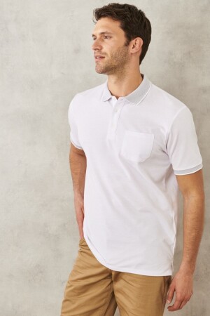 Men's Shrink-Resistant Cotton Fabric Regular Fit Comfortable Cut White Polo Collar T-Shirt with Pockets - Ac&Co / Altınyıldız Classics