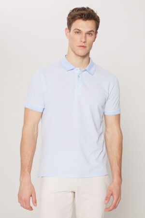 Men's Shrink-Resistant Cotton Fabric Slim Fit Narrow Cut Light Blue Roll-Free Polo Collar T-Shirt - Ac&Co / Altınyıldız Classics