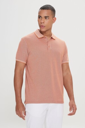 Men's Shrink-Resistant Cotton Fabric Slim Fit Narrow Cut Tile-Beige Roll-Up Polo Collar T-Shirt - Ac&Co / Altınyıldız Classics